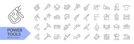 Power tools line icon set. Isolated signs on white background. Vector illustrationのイラスト素材
