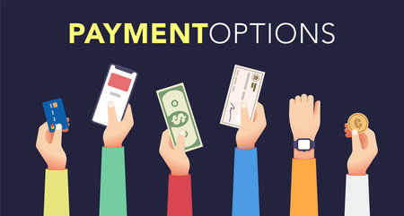 Payment options set it flat style. Isolated elements on dark background. Vector illustration Collectionのイラスト素材
