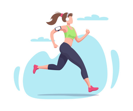 Flat running woman. Athlete, fitness, sport. Vector illustration.のイラスト素材