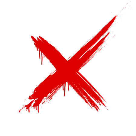 Red cross sign. Grunge X symbol. Realistic brush. Collectionのイラスト素材