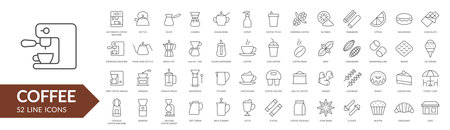 Coffee line icon set. Coffee makers, dishes, spices. Vector illustrationのイラスト素材