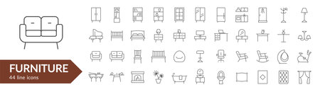 Furniture line icon set. Isolated signs on white background. Vector illustrationのイラスト素材