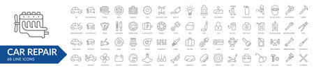 Car repair line icon set. Isolated signs on white background. Services & car parts & toolsVector illustrationのイラスト素材