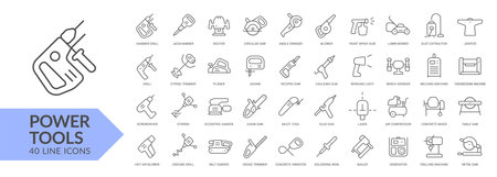 Power tools line icon set. Isolated signs on white background. Vector illustrationのイラスト素材