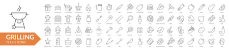Grilling BBQ line icon set. Isolated signs on white background. Vector illustrationのイラスト素材