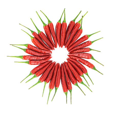 Red hot chili pepper circle isolated on white backgroundの写真素材