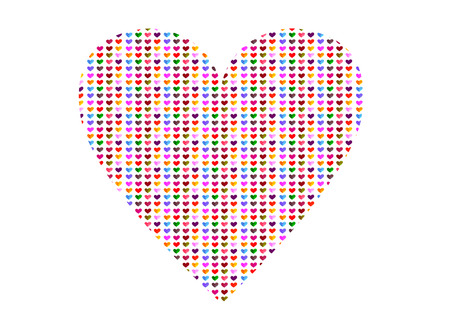 Colorful heart pattern heart shaped, handmade pencil drawings on white backgroundの写真素材