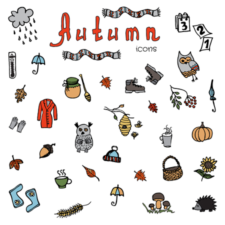 Set of doodle autumn icons - vectorのイラスト素材