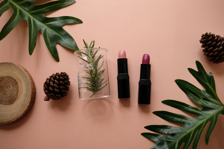 natural cosmetic cream , serum, skincare blank bottle packaging with leaves herb, wood . bio organic product.beauty and spa concept.の写真素材