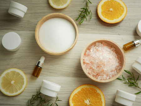 natural cosmetic skincare serum packaging with leaf, home made oil and beauty vitamin ingredient.organic product research the blank bottle container ,bio science . alternative medicine. spa.の写真素材