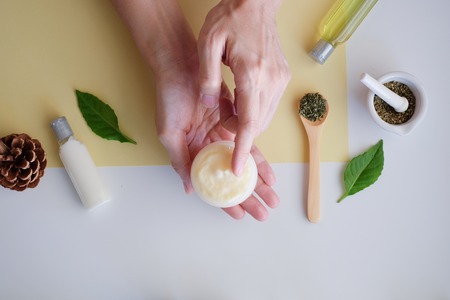 cosmetic nature skincare and essential oil aromatherapy .organic natural science beauty product .herbal alternative medicine . mock up.の写真素材