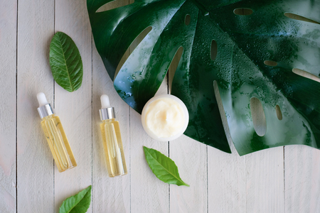 cosmetic nature skincare and essential oil aromatherapy .organic natural science beauty product .herbal alternative medicine . mock up.の写真素材