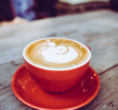 Closeup coffee cups in a cafeの写真素材