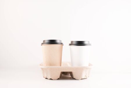 biodegradable box package to go food snack coffee container for take away eco friendly.の写真素材
