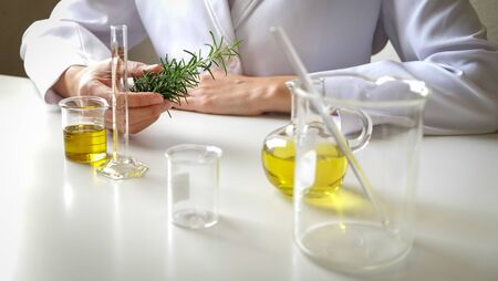 alternative herb medicine with herbal the organic natural in the laboratory. oil capsule, natural organic.food nutrition healthy and wellness.の写真素材