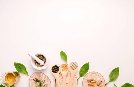 alternative herb medicine with herbal the organic natural in the laboratory. oil capsule, natural organic.food nutrition healthy and wellness.の写真素材
