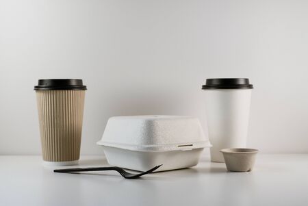 biodegradable box package to go food snack coffee container for take away eco friendly.の写真素材