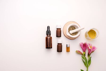 alternative herb medicine with herbal the organic natural in the laboratory. oil capsule, natural organic.food nutrition healthy and wellness.の写真素材