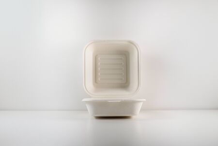 biodegradable box package to go food snack coffee container for take away eco friendly.の写真素材