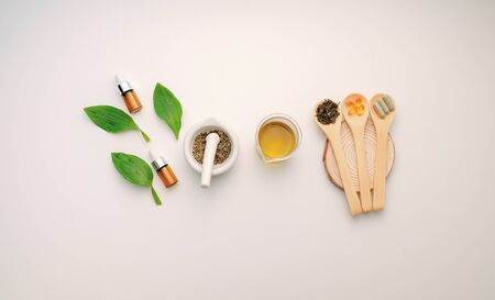 alternative herb medicine with herbal the organic natural in the laboratory. oil capsule, natural organic.food nutrition healthy and wellness.の写真素材