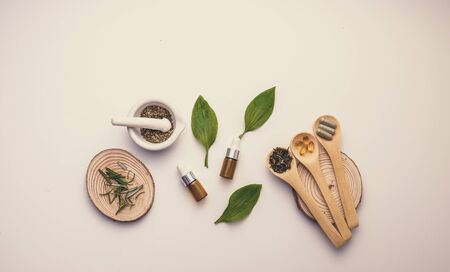 alternative herb medicine with herbal the organic natural in the laboratory. oil capsule, natural organic.food nutrition healthy and wellness.の写真素材