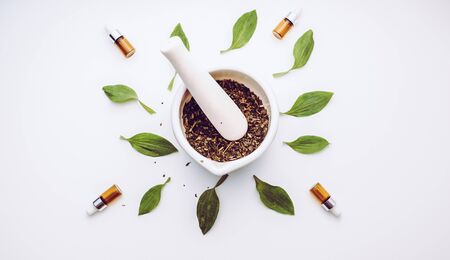 alternative herb medicine with herbal the organic natural in the laboratory. oil capsule, natural organic.food nutrition healthy and wellness.の写真素材