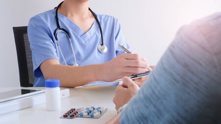 doctor and medicine prescription . health care treatment and illness concept.の写真素材