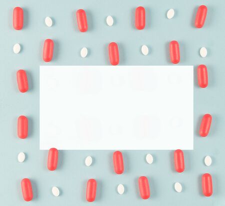 medicine pattern on bright blue background. modern pharmacyの写真素材
