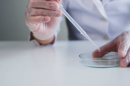 close up medicine and vaccine research and development in the laboratory. Test by the doctor or...