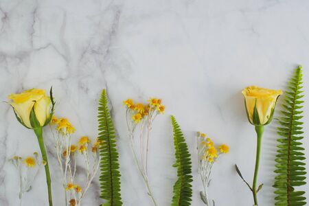 spring background on white marble top view.の写真素材