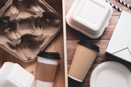 Eco friendly biodegradable food and drink containers from recycle paper .の写真素材