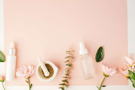 cosmetic beauty product with natural ingredient and flower.