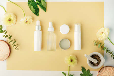 cosmetic beauty product with natural ingredient and flower.の写真素材