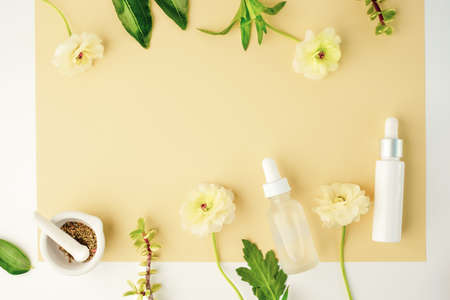 cosmetic beauty product with natural ingredient and flower.