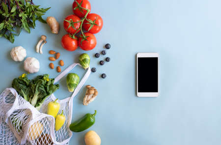 mobile phone for searching online app for recipe , nutrition, diet and grocery shopping.の写真素材