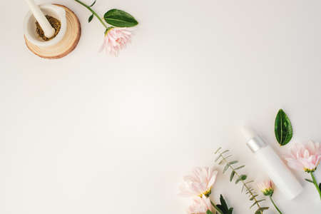 cosmetic beauty product with natural ingredient and flower.の写真素材