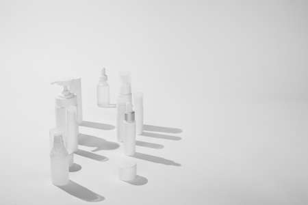 cosmetic and skin care package on white background with shadow. modern and minimal beauty product...