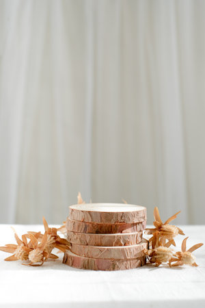 cosmetic display stand for natural concept product showcase.の写真素材