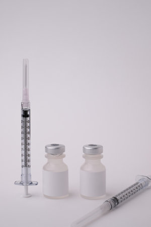The syringe and vaccine for sterile injection, product, pharmacy, medical, and COVID-19.の写真素材