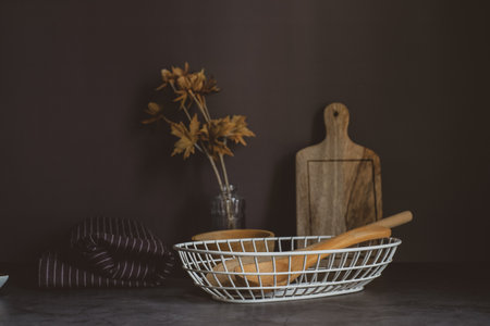 dining table decoration with natural utensils.の写真素材