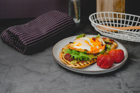 healthy bread toasted made with sourdough and avocado . healthy breakfast eating concept.の写真素材