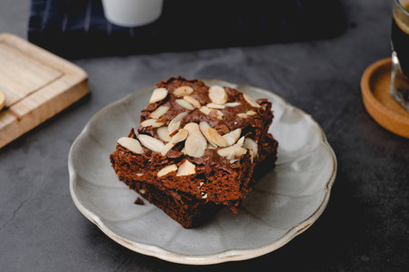 chocolate dessert or brownie. cooking and pastry concept.の写真素材