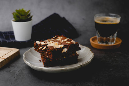 chocolate dessert or brownie. cooking and pastry concept.の写真素材