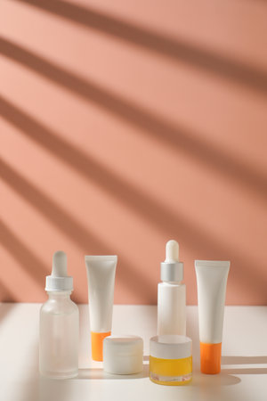 Skincare packaging and cosmetics for summer beauty . sunscreen and sun care.の写真素材