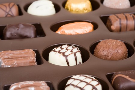 Chocolate tray with assorted Belgian chocolatesの写真素材