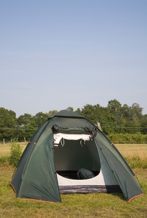 Tent pitched in a campsite in the New Forest, England.の写真素材