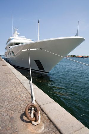 Luxury yacht moored at Copenhagen harbourの写真素材