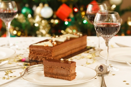 Fine dining at home at Christmas timeの写真素材