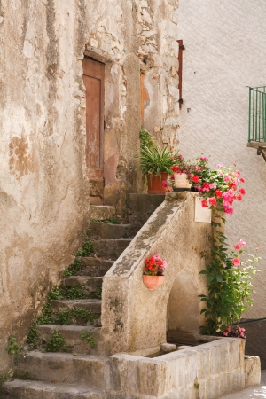 Stone steps to a medieval house in Entrevaux, Franceの写真素材