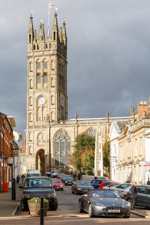 WARWICK, UK - CIRCA 2013: Collegiate Church of St Mary, viewed from Church Street, Warwick, UKのeditorial素材